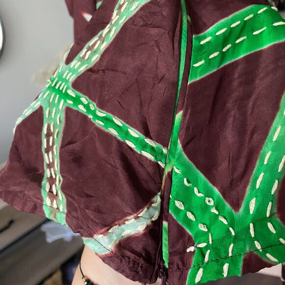 ULLA JOHNSON 100% Silk Brown and Green Leyla Blouse Size 00 - Picture 8 of 10